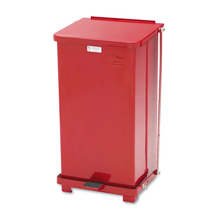 Rubbermaid Commercial Defenders Heavy-Duty Steel Step Can, 6.5 gal, Steel, Red (RCPST12EPLRD)
