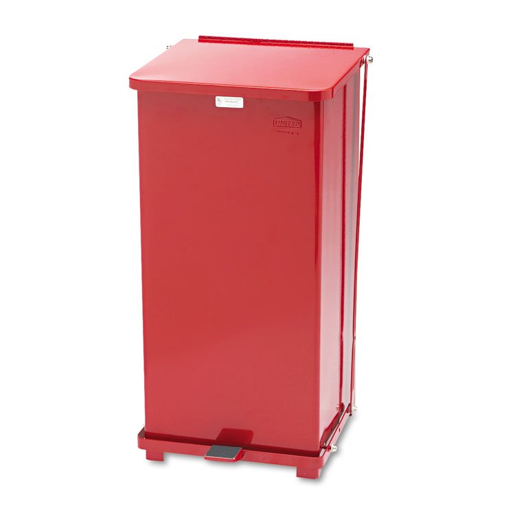 Rubbermaid Commercial Defenders Heavy-Duty Steel Step Can, 13 gal, Steel, Red (RCPST24EPLRD)