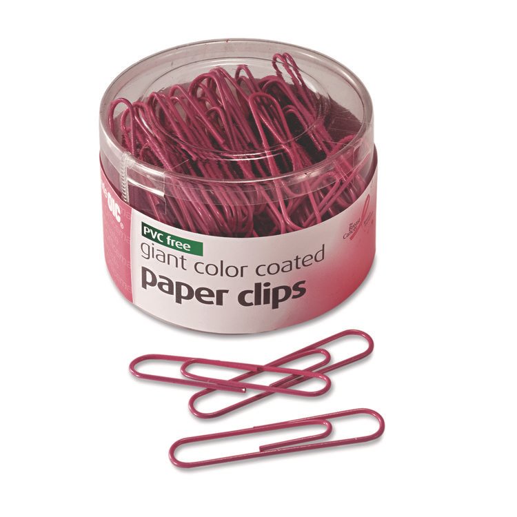 Officemate Pink Coated Paper Clips, Breast Cancer Awareness, Giant, PET-Coated, Pink, 80/Pack (OIC08908)