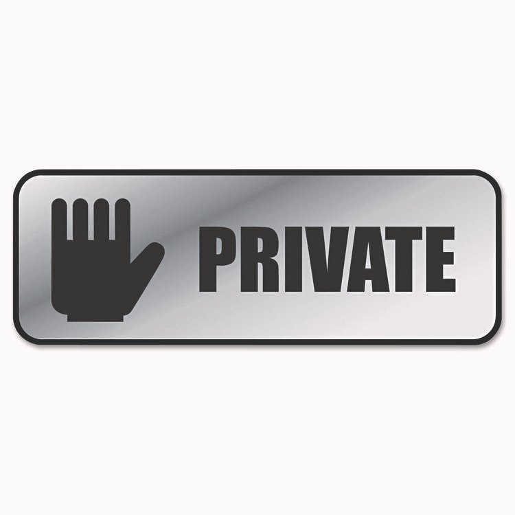 COSCO Brushed Metal Office Sign, Private, 9 x 3, Silver (COS098210)
