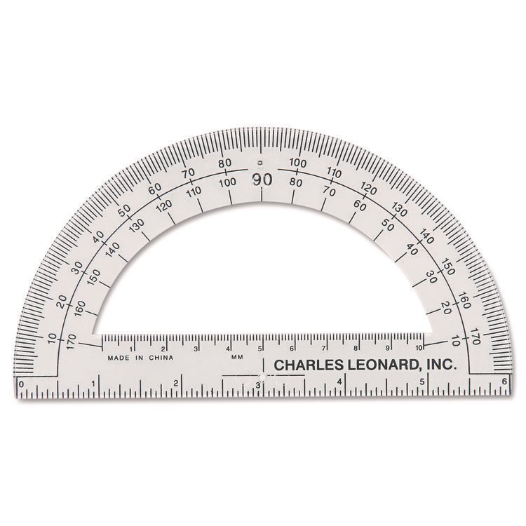 Charles Leonard Open Center Protractor, Plastic, 6" Ruler Edge, Clear, Dozen (LEO77106)