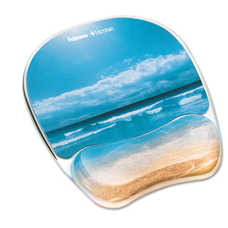 Fellowes Photo Gel Mouse Pad with Wrist Rest with Microban Protection, 7.87 x 9.25, Sandy Beach Design (FEL9179301)