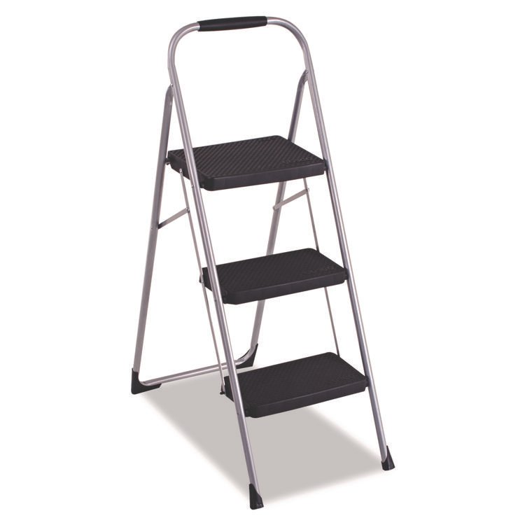 Cosco 3-Step Big Step Folding Stool, 200 lb Capacity, 17.75 x 28 x 45.63, Light Gray (CSC11408PBL1E)