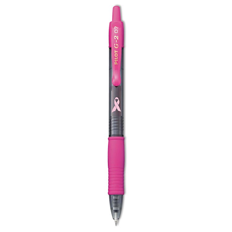 Pilot G2 Premium Breast Cancer Awareness Gel Pen, Retractable, Fine 0.7 mm, Black Ink, Smoke/Pink Barrel, Dozen (PIL31332)