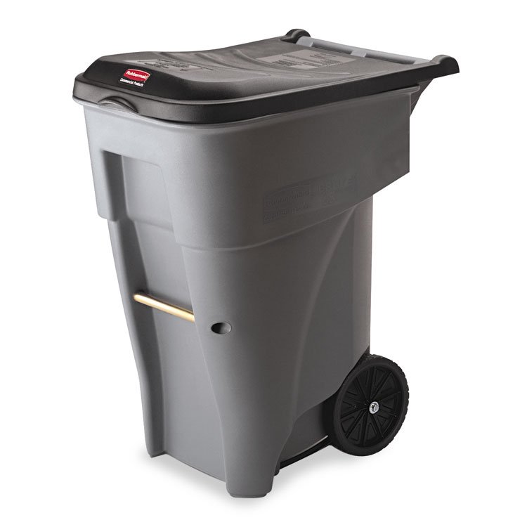 Rubbermaid Commercial Brute Roll-Out Heavy-Duty Container, 65 gal, Polyethylene, Gray (RCP9W21GY)