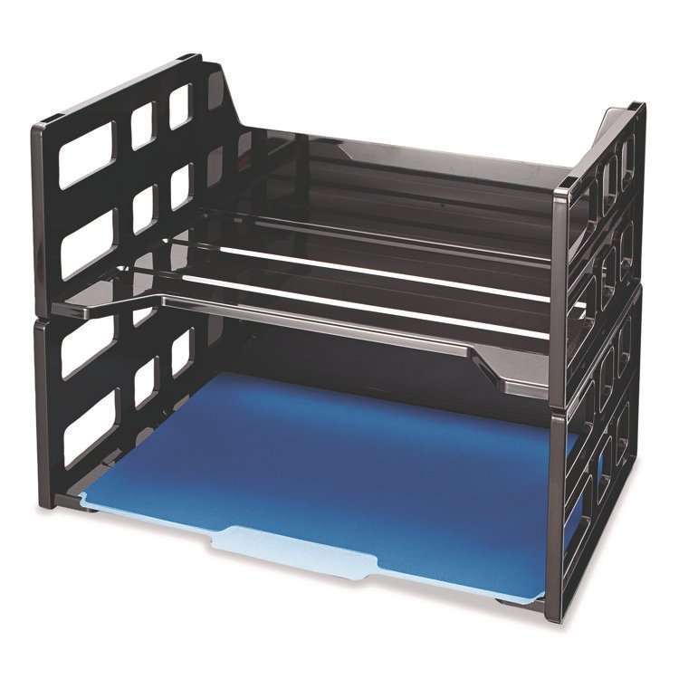 Officemate High Rise Desk Tray, 2 Sections, Letter Size Files, 13.25" x 9" x 10.25", Black, 2/Pack (OIC26056)