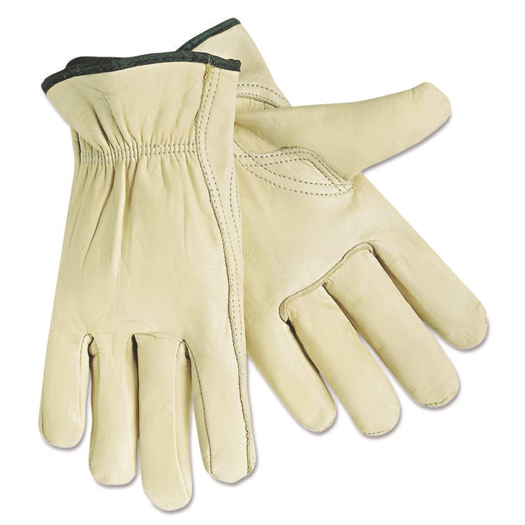 MCR Safety Economy Leather Drivers Gloves, Gunn Cut, Keystone Thumb, Large, Cream, 12 Pairs (MPG3211L)