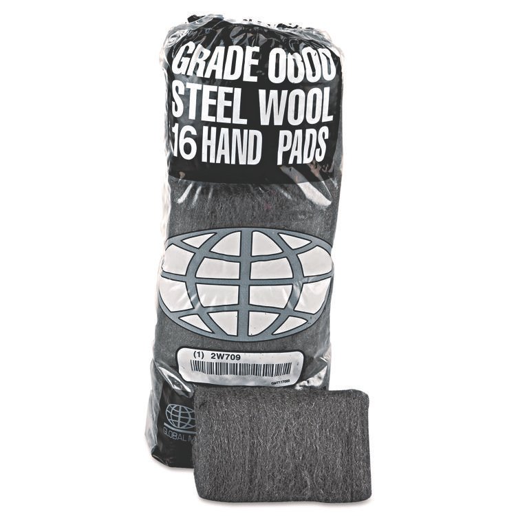 GMT Industrial-Quality Steel Wool Hand Pad, #0 Fine, Steel Gray, 16/Pack, 12 Packs/Carton (GMA117003)