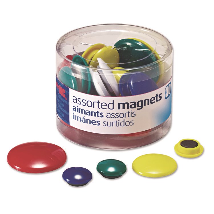 Officemate Assorted Magnets, Circles, Assorted Sizes: (12) Small, (12) Medium, (6) Large, Assorted Colors, 30/Pack (OIC92500)
