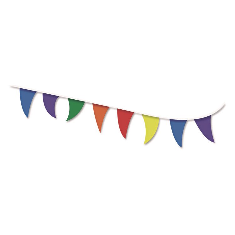 COSCO Strung Flags, Pennant, 30 ft, Assorted Bright Colors (COS098182)