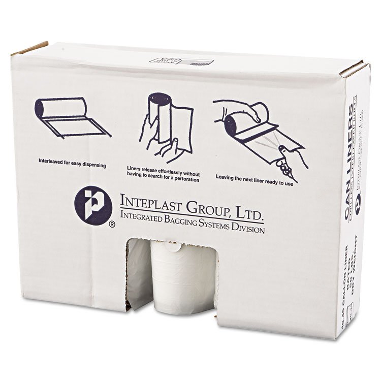 Inteplast Group High-Density Commercial Can Liner Value Pack, 45 gal, 12 mic, 40" x 46", Clear, Interleaved Roll, 25 Bags/Roll, 10 Rolls/CT (IBSVALH4048N14)