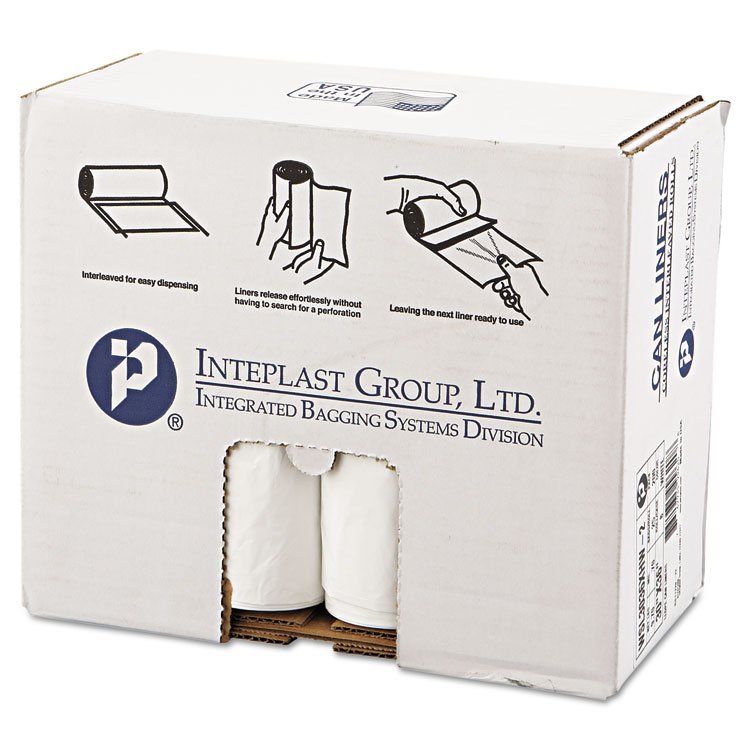 Inteplast Group Low-Density Commercial Can Liners, 30 gal, 0.7 mil, 30" x 36", White, Interleaved Roll, 25 Bags/Roll, 8 Rolls/Carton (IBSSL3036XHW2)