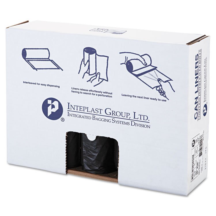 Inteplast Group Low-Density Commercial Can Liners, 60 gal, 1.4 mil, 38" x 58", Black, Interleaved Roll, 20 Bags/Roll, 5 Rolls/Carton (IBSSLW3858SHK)