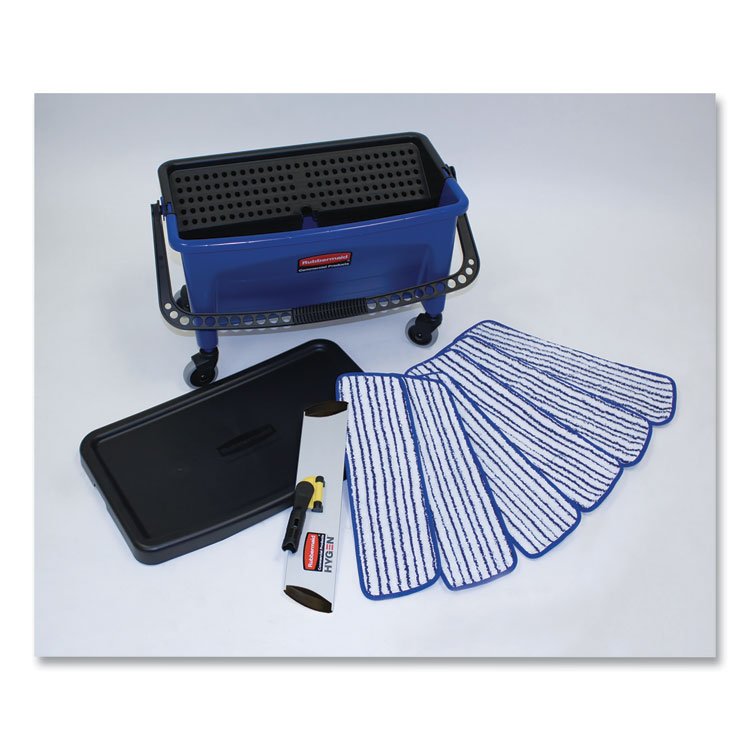 Rubbermaid Commercial Microfiber Floor Finishing System, 3 gal, Blue/Black/White (RCPQ050)