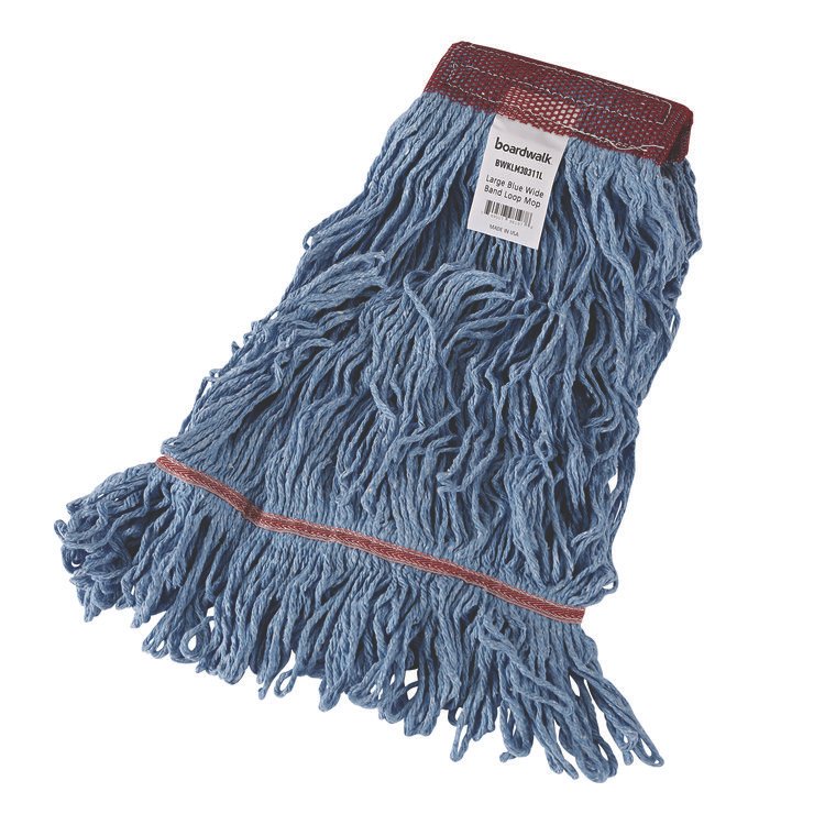 Boardwalk Cotton Mop Heads, Cotton/Synthetic, Large, Looped End, Wideband, Blue, 12/CT (BWKLM30311L)