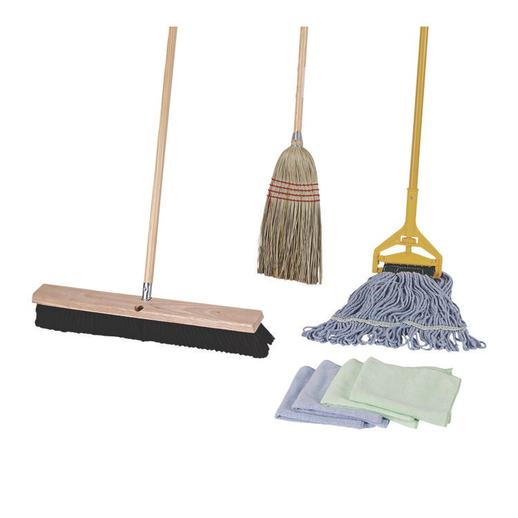 Boardwalk Cleaning Kit, Medium Blue Cotton/Rayon/Synthetic Head, 60" Natural/Yellow Wood/Metal Handle (BWKCLEANKIT)