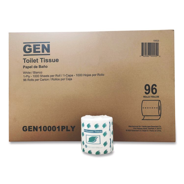 GEN Small Roll Bath Tissue, Septic Safe, 1-Ply, White, 1,000 Sheets/Roll, 96 Rolls/Carton (GEN10001PLY)