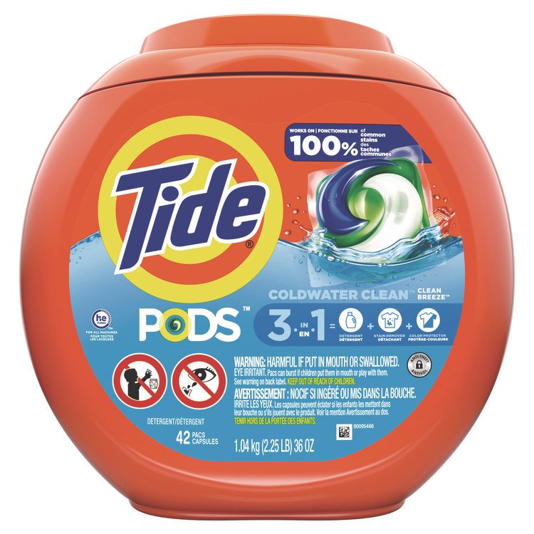 Tide PODS Laundry Detergent, HE Compatible, Clean Breeze, 36 oz Tub, 42 Pacs/Tub (PGC00998EA)