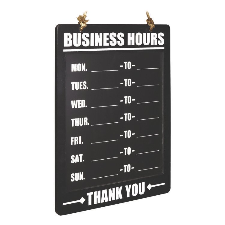 Excello Global Products Business Hours Indoor/Outdoor Hanging Chalkboard, 10 x 0.38 x 20.75, Black/White (EXOEGPHD0311AS)