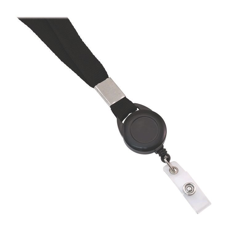 Advantus Breakaway Badge Reel with Lanyard, Extends 30", Black/White, 12/Pack (AVT97132)
