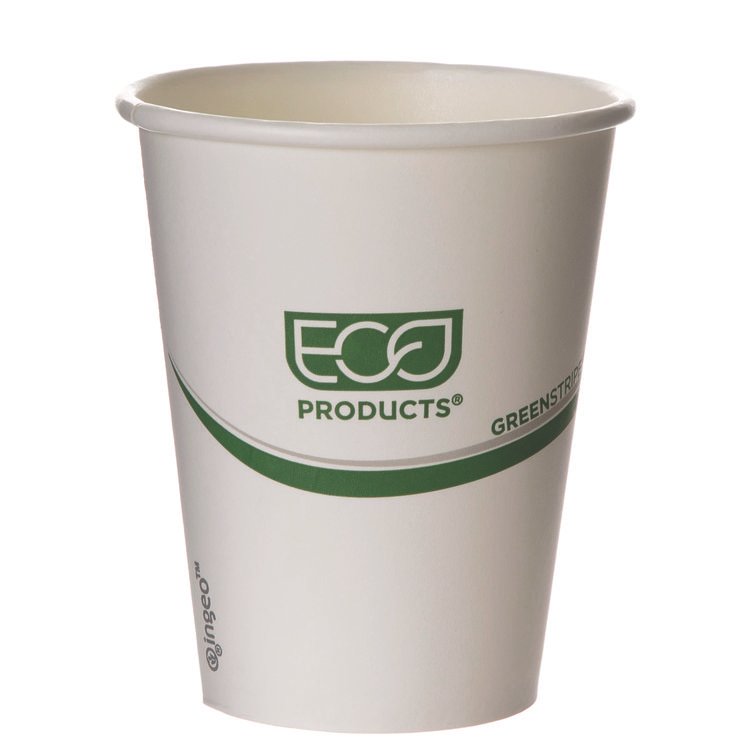 Eco-Products GreenStripe Renewable and Compostable Hot Cups, 8 oz, Paper, White/Green, 50/Pack, 20 Packs/Carton (ECOEPBHC8GS)