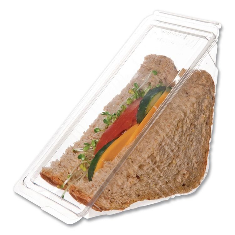 Eco-Products Compostable Takeout Wedge Sandwich Containers, 4.25 x 4.25 x 6.5 x 3, Clear, Plastic, 500/Carton (ECOEPSWH3)