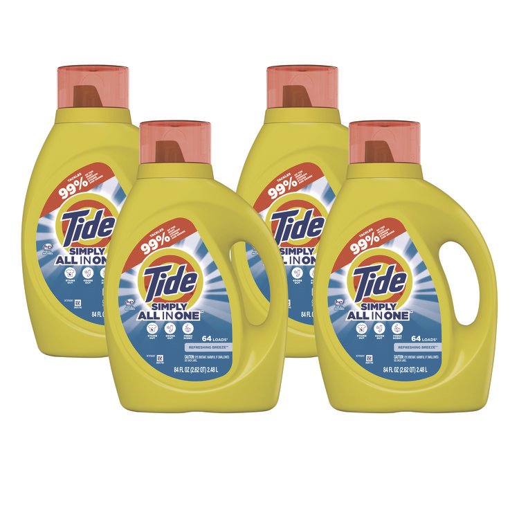 Tide Simply Clean and Fresh Laundry Detergent, HE Compatible, Refreshing Breeze, 64 Loads, 84 oz Bottle, 4/Carton (PGC13143)