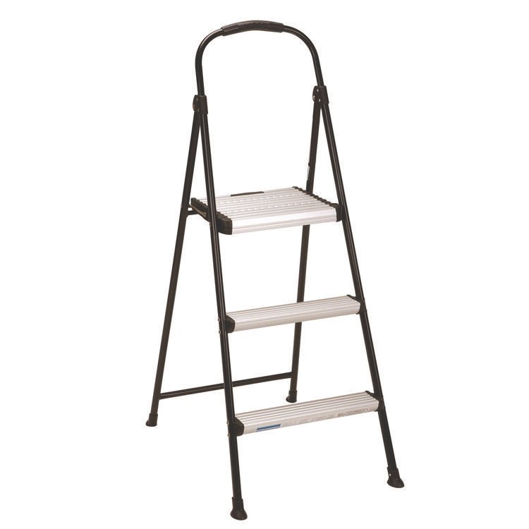 Cosco 3-Step Stepstool, 250 lb, 28.75" Tall, 28.35" Spread, Black/Silver (CSC11425ABK1E)