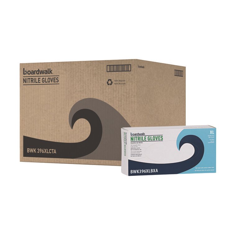 Boardwalk 396 Series Disposable General-Purpose Nitrile Gloves, Powder-Free, X-Large, 4.4 mil Thick, 9.5" Long, Black, 100/BX, 10 BX/CT (BWK396XLCTA)