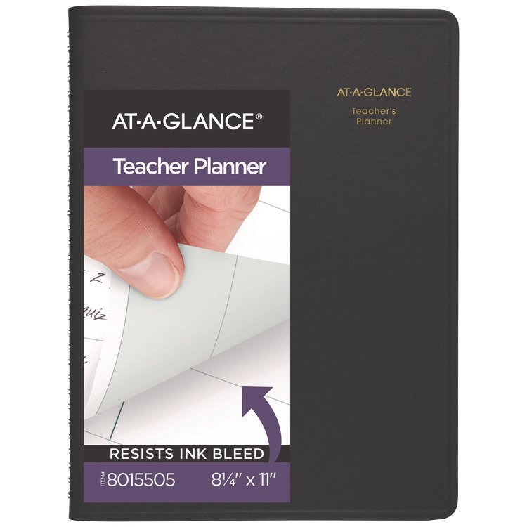 AT-A-GLANCE Undated Teacher's Planner, Weekly, 9 Classes, Black Cover, 10.88 x 8.25 Sheets, 12-Month (July to June) (AAG8015505)