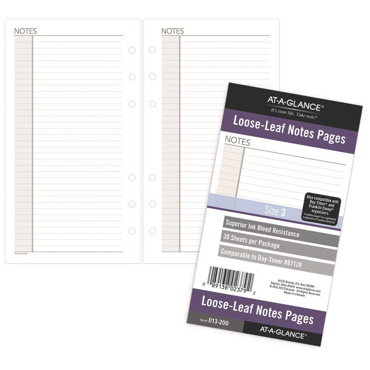 AT-A-GLANCE Lined Notes Pages for Planners/Organizers, 6.75 x 3.75, White Sheets, Undated, 30 Sheets (AAG013200)