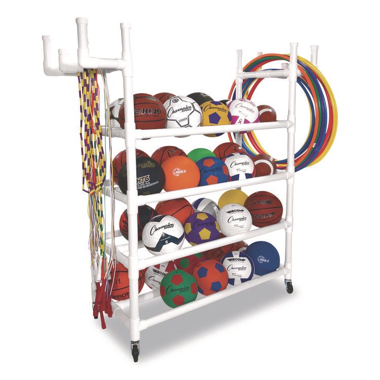Champion Sports Equipment Cart, Plastic, 176 lb Capacity, 19 x 61 x 62, White (CSIPECART)