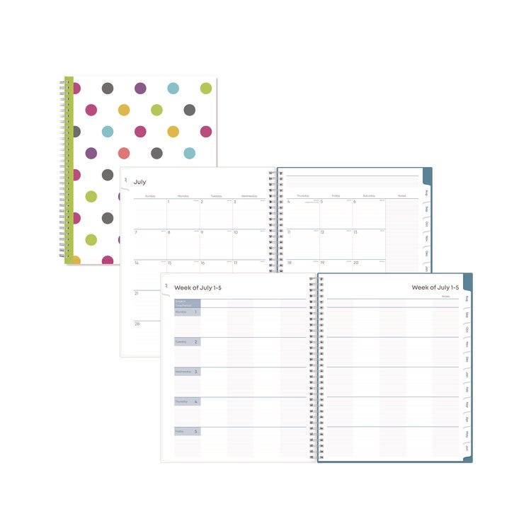 Blue Sky Teacher Dots CYO Cover Weekly/Monthly Lesson Planner, 9 Classes, Multicolor Cover, 11 x 8.5, 12-Month (July-June), 2025-2026 (BLS100330)