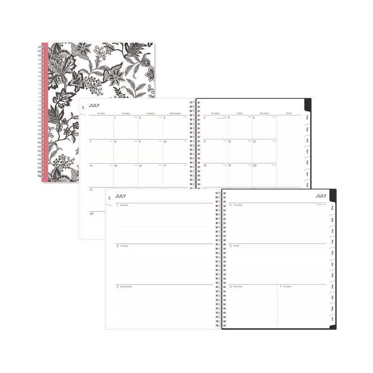 Blue Sky Analeis Create-Your-Own Cover Weekly/Monthly Planner, Floral, 11 x 8.5, White/Black/Coral, 12-Month (July to June): 2025-2026 (BLS130606)
