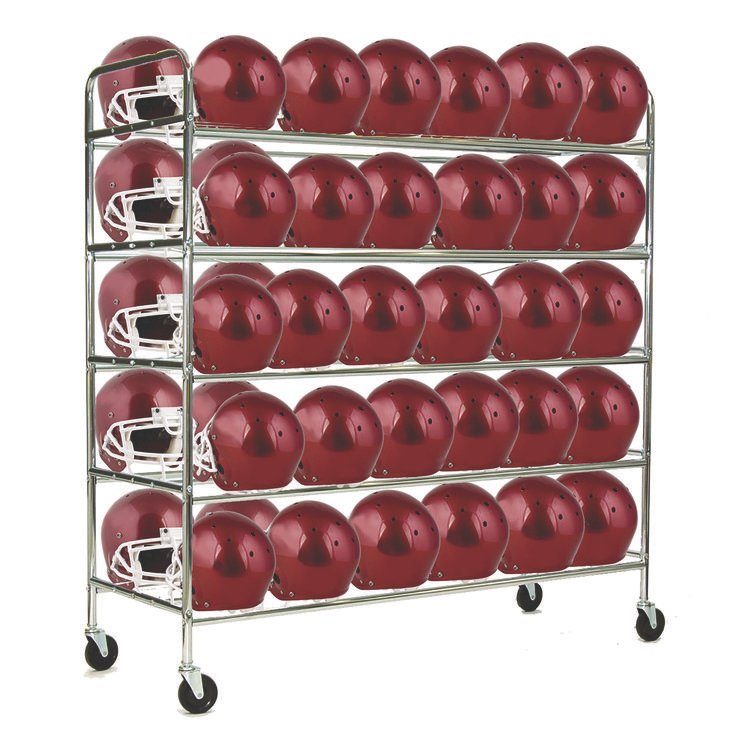 Champion Sports 60 Helmet Football Cart, Five Shelves, Metal, 176 lb Capacity, 24" x 61" x 65", Chrome (CSIFBHC)