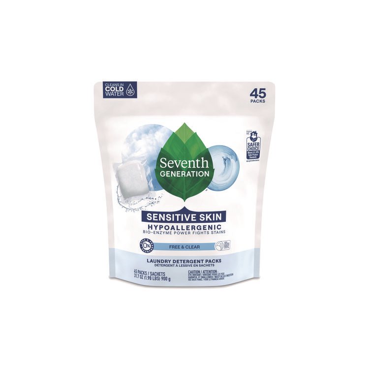 Seventh Generation Natural Laundry Detergent Packs, Powder, Unscented, 45 Packets/Pack, 8/Carton (SEV22977CT)
