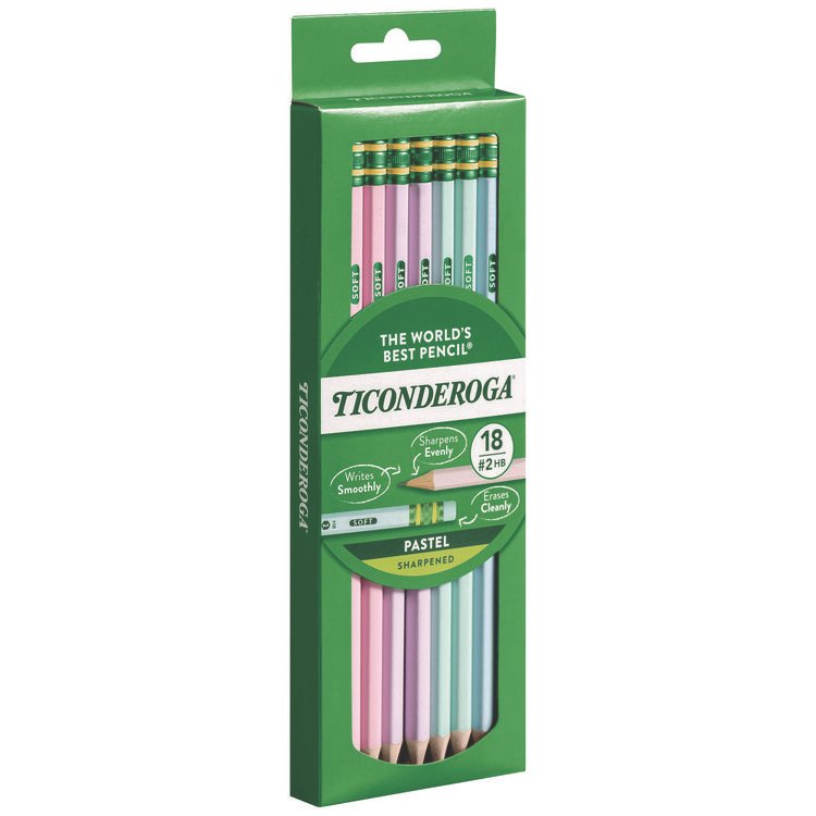 Ticonderoga Pre-Sharpened Pencil, 2.2 mm, HB (#2), Black Lead, Pastel Assorted Barrel, 18/Pack (DIXX13718)