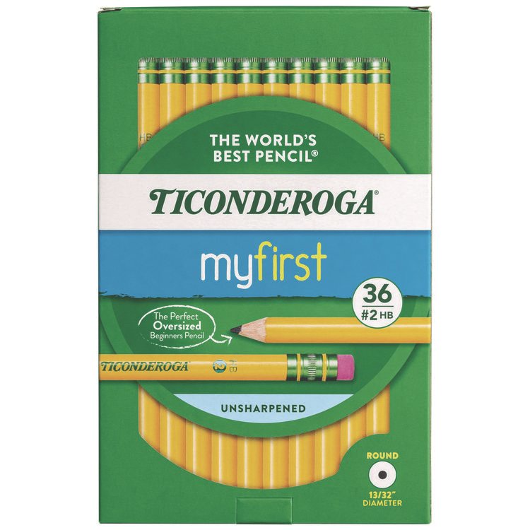 Ticonderoga My First Woodcase Pencil with Eraser, 3.6 mm, HB (#2), Black Lead, Yellow Barrel, 36/Pack (DIXX33336)