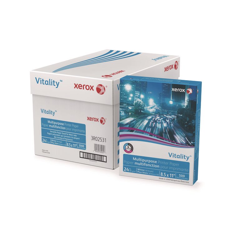 xerox Vitality Multipurpose Print Paper, 92 Bright, 24 lb Bond Weight, 8.5 x 11, White, 500/Ream (XER3R02531)