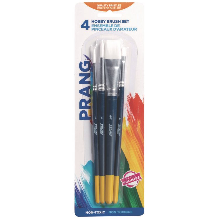 Prang Hobby Four-Brush Set, Assorted, Synthetic, Flat; Round, 4/pack (DIXX94006)