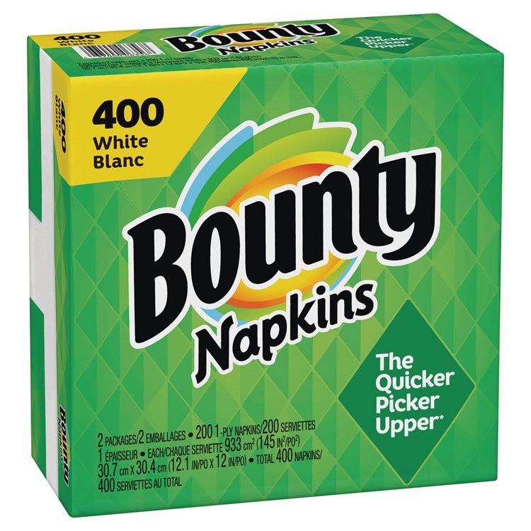 Bounty Quilted Napkins, 2-Ply, 12.1 x 12, White, 400/Pack, 4 Packs/Carton (PGC19096)
