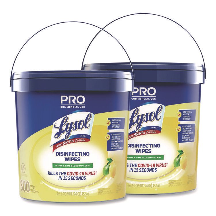LYSOL Brand Professional Disinfecting Wipe Bucket, 1-Ply, 6 x 8, Lemon and Lime Blossom, White, 800 Wipes/Bucket, 2 Buckets/Carton (RAC99856CT)