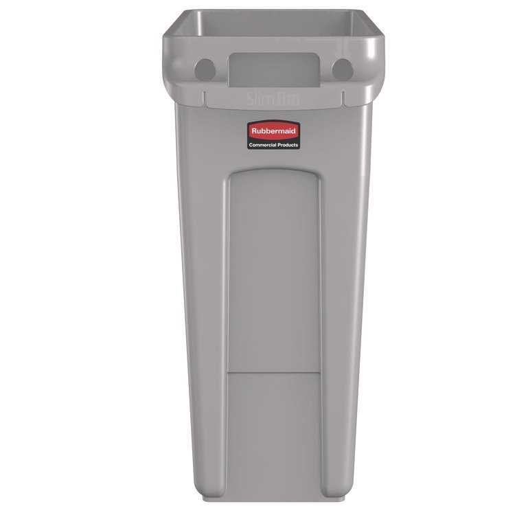 Rubbermaid Commercial Slim Jim Waste Container with Handles, 16 gal, Plastic, Light Gray (RCP1971258)