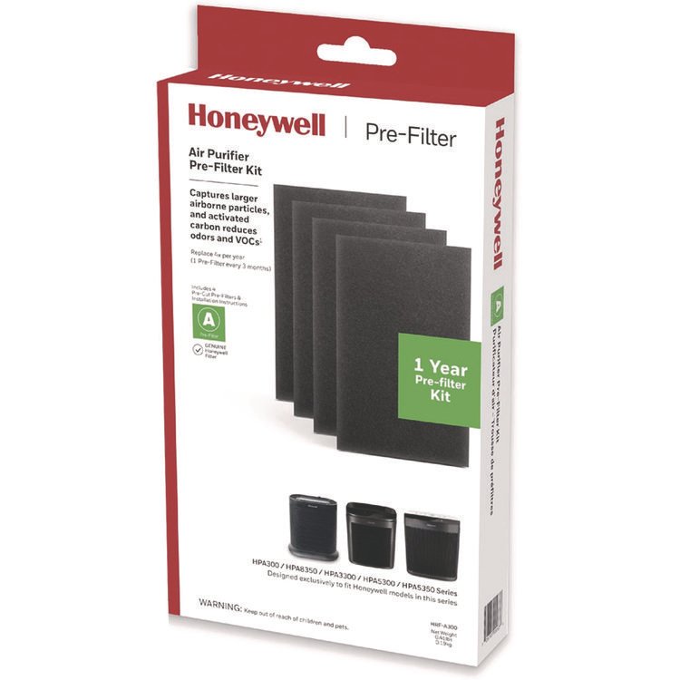 Honeywell Pre-Cut Carbon Pre-Filter, Fits Models: HPA300/HPA304/HPA3300/HPA5300/HPA8350, Box of 4 Filters (HWLHRFA300)