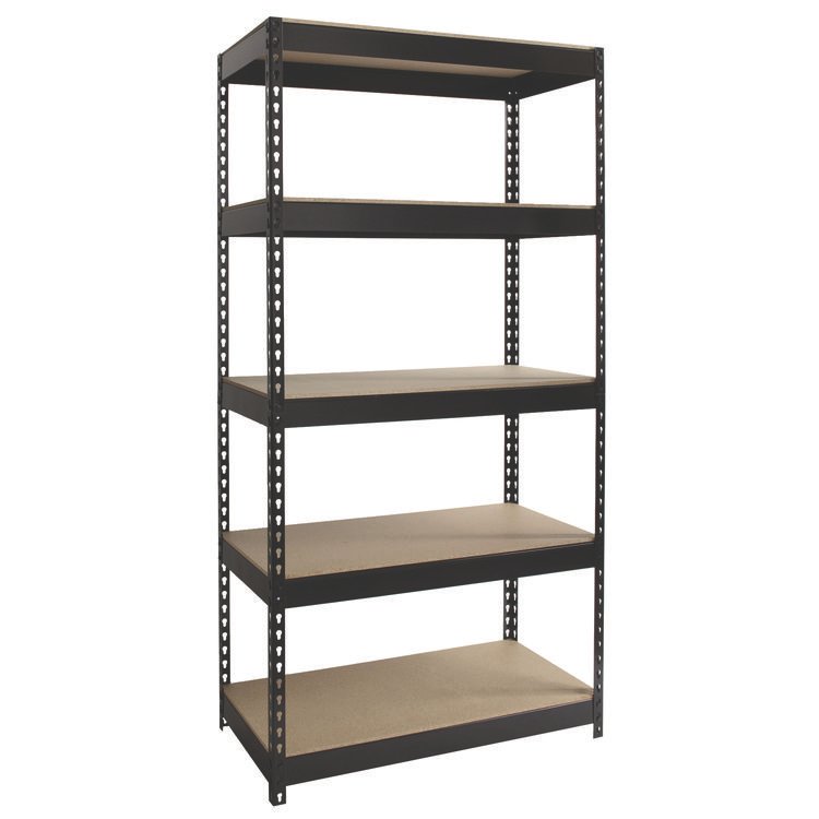 Alera Steel Shelving Unit with Particleboard Shelves, Five-Shelf, 36w x 18d x 72h, Steel, Black (ALESU721836P)