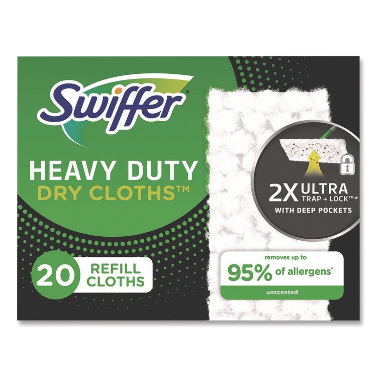 Swiffer Heavy-Duty Dry Refill Cloths, 10.3 x 7.8, White, 20/Pack, 4 Packs/Carton (PGC77197)