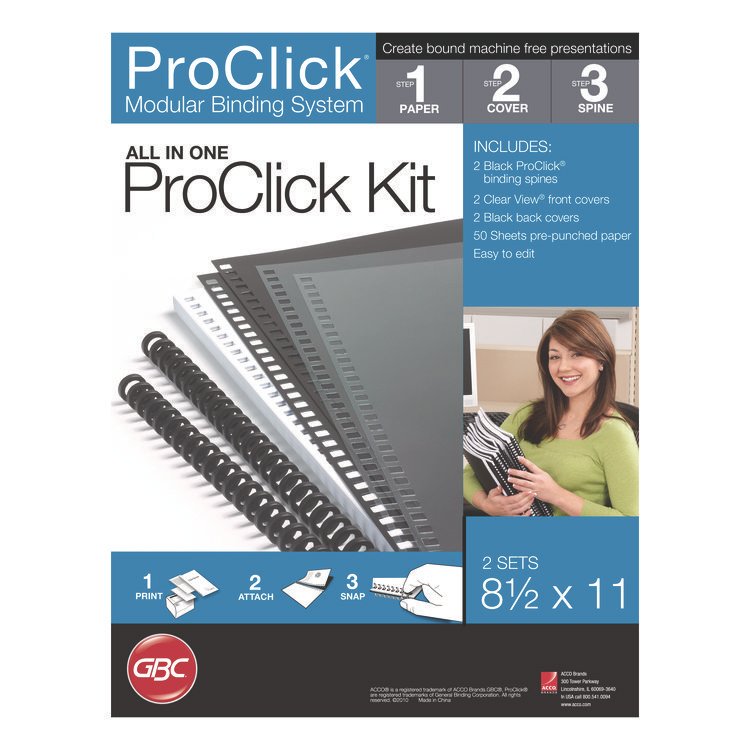 GBC Instant Report Kits, 0.31" Capacity, For 11 x 8.5 Sheets, Clear/Black Covers, Black Spine, 2 Kits/Pack (GBC2515665)