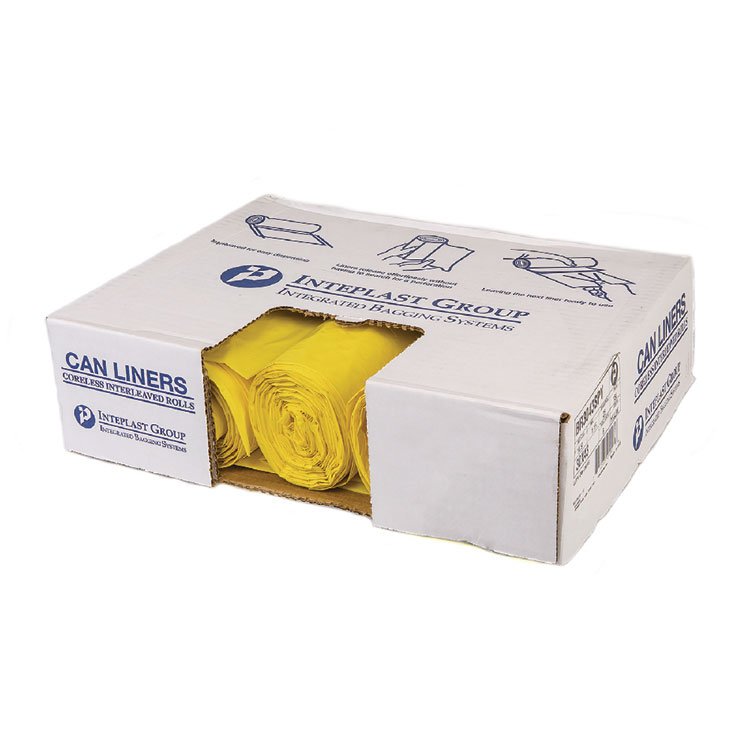 Inteplast Group Low-Density Commercial Can Liners, Infectious Waste Biohazard, 30 gal, 1.15 mil, 30" x 43", Yellow, 25 Bags/Roll, 6 Rolls/CT (IBSBR3043SPY)