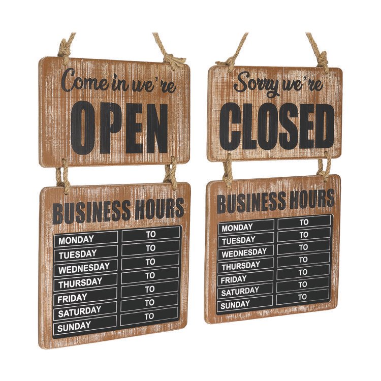 Excello Global Products Business Hours Outdoor Sign, 9.75 x 22.5, Brown Face, Black/White Lettering, Chalkboard (EXOEGPHD0310S)