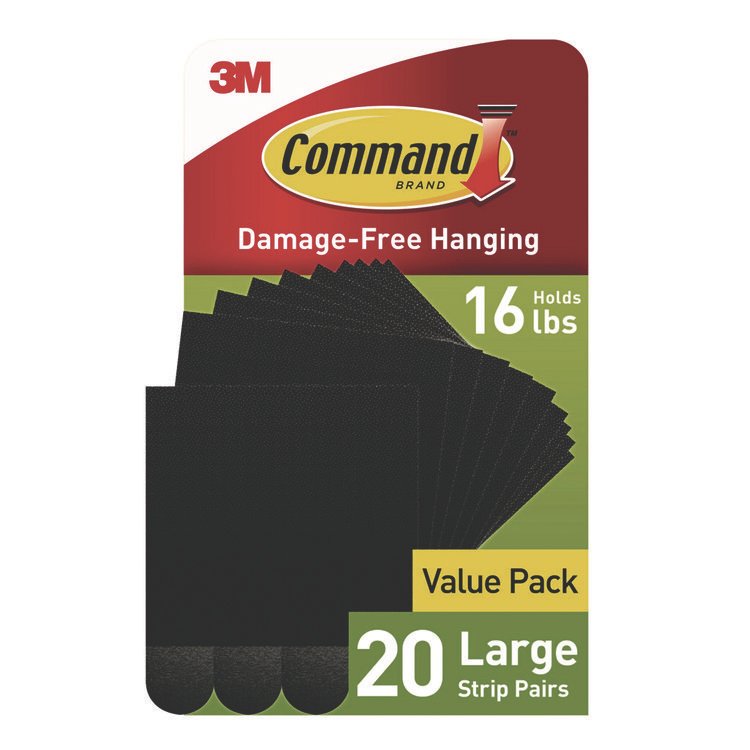 Command Picture Hanging Strips, Large, Removable, Holds up to 16 lbs per 4 Pairs, 20 Strip Pairs/Pack (MMM17206BLK20NA)